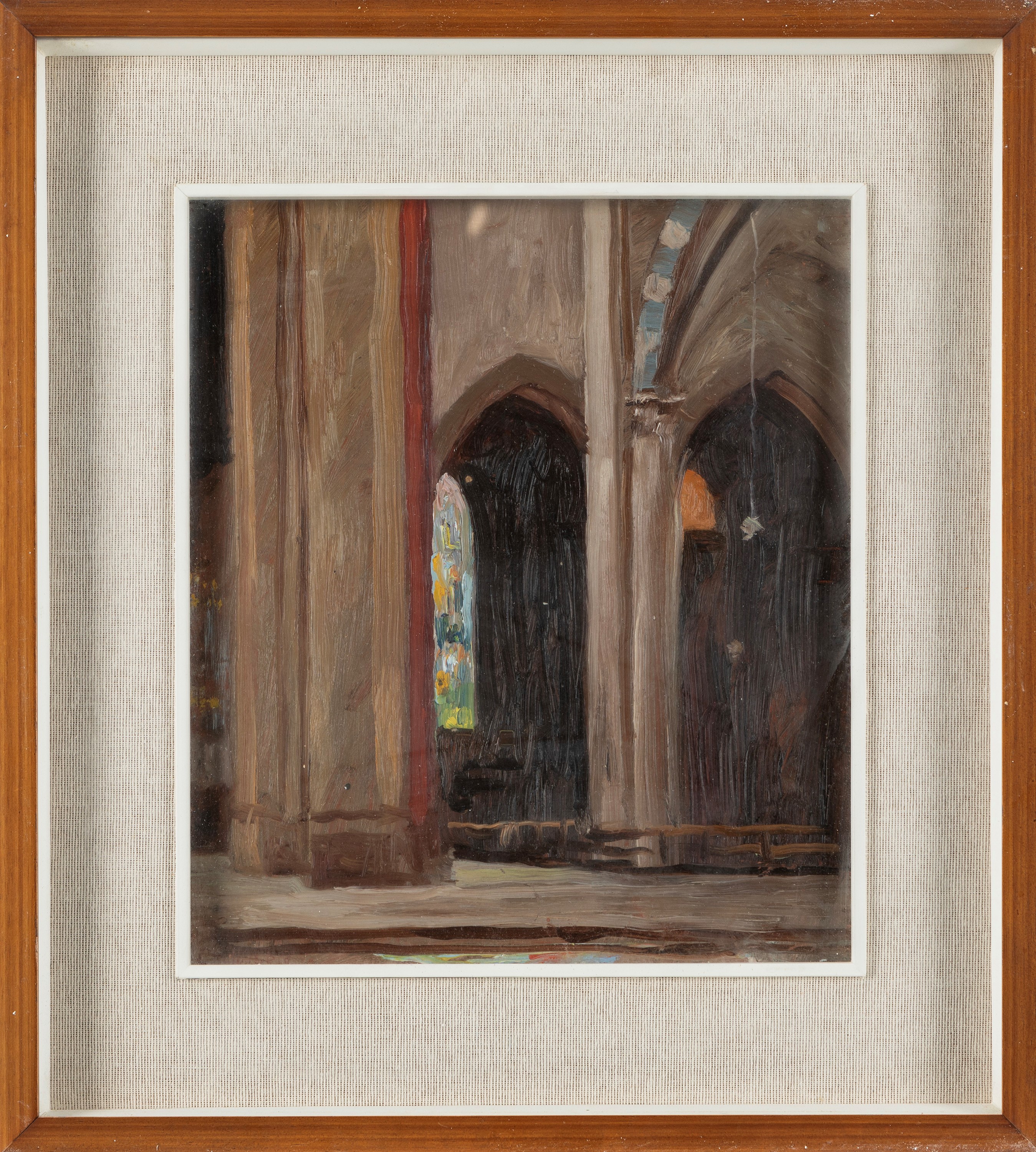 Galbusera (scuola Italiana, Fine XIX - Inizio XX Secolo) - Interno di chiesa, olio su cartoncino