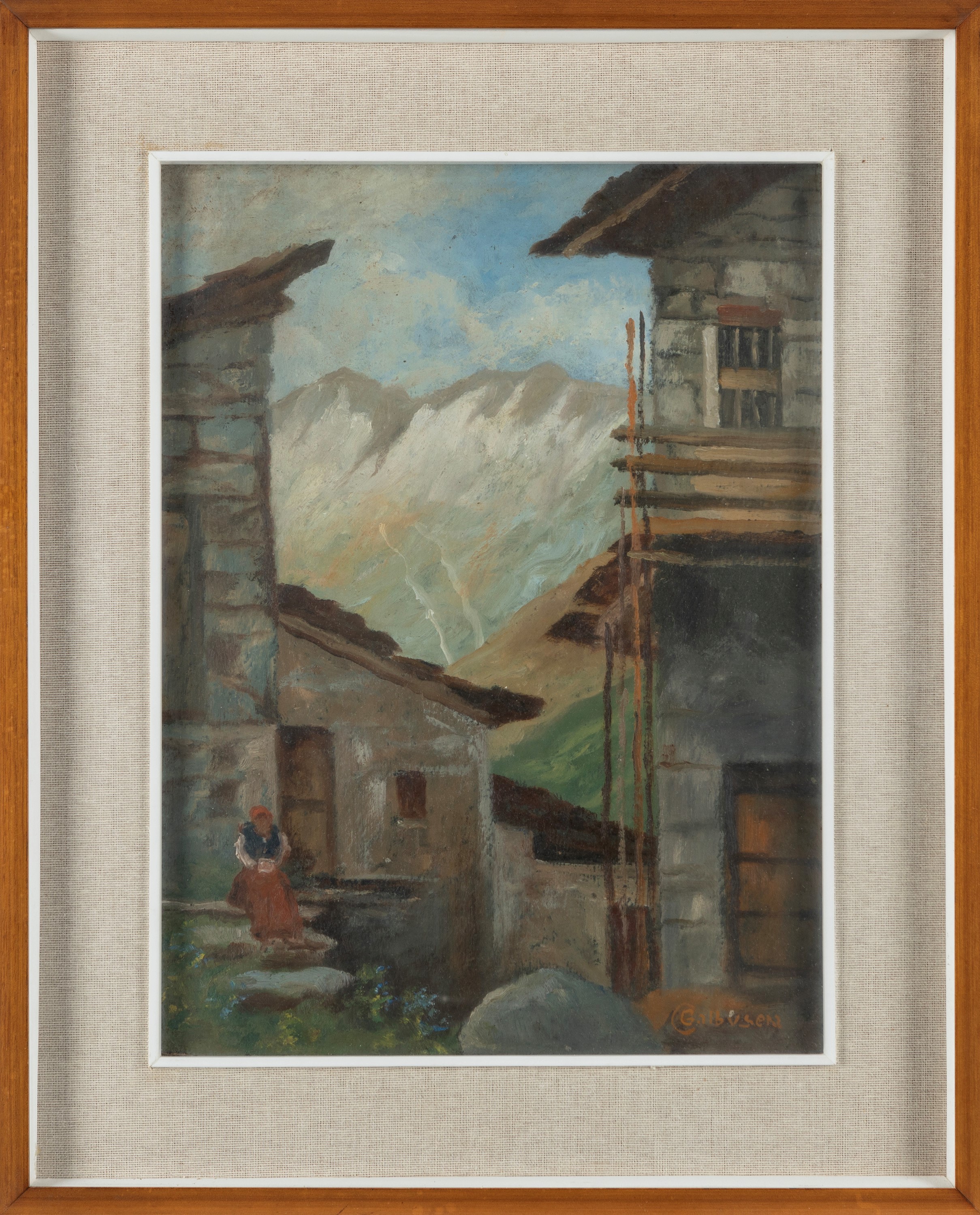 Galbusera (scuola Italiana, Fine XIX - Inizio XX Secolo) - Scorcio ticinese - olio su cartone