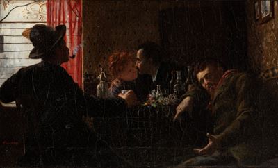 Bacio all'osteria, olio su tela