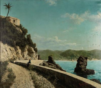 La strada tra Santa Margherita Ligure e Portofino, olio su tela