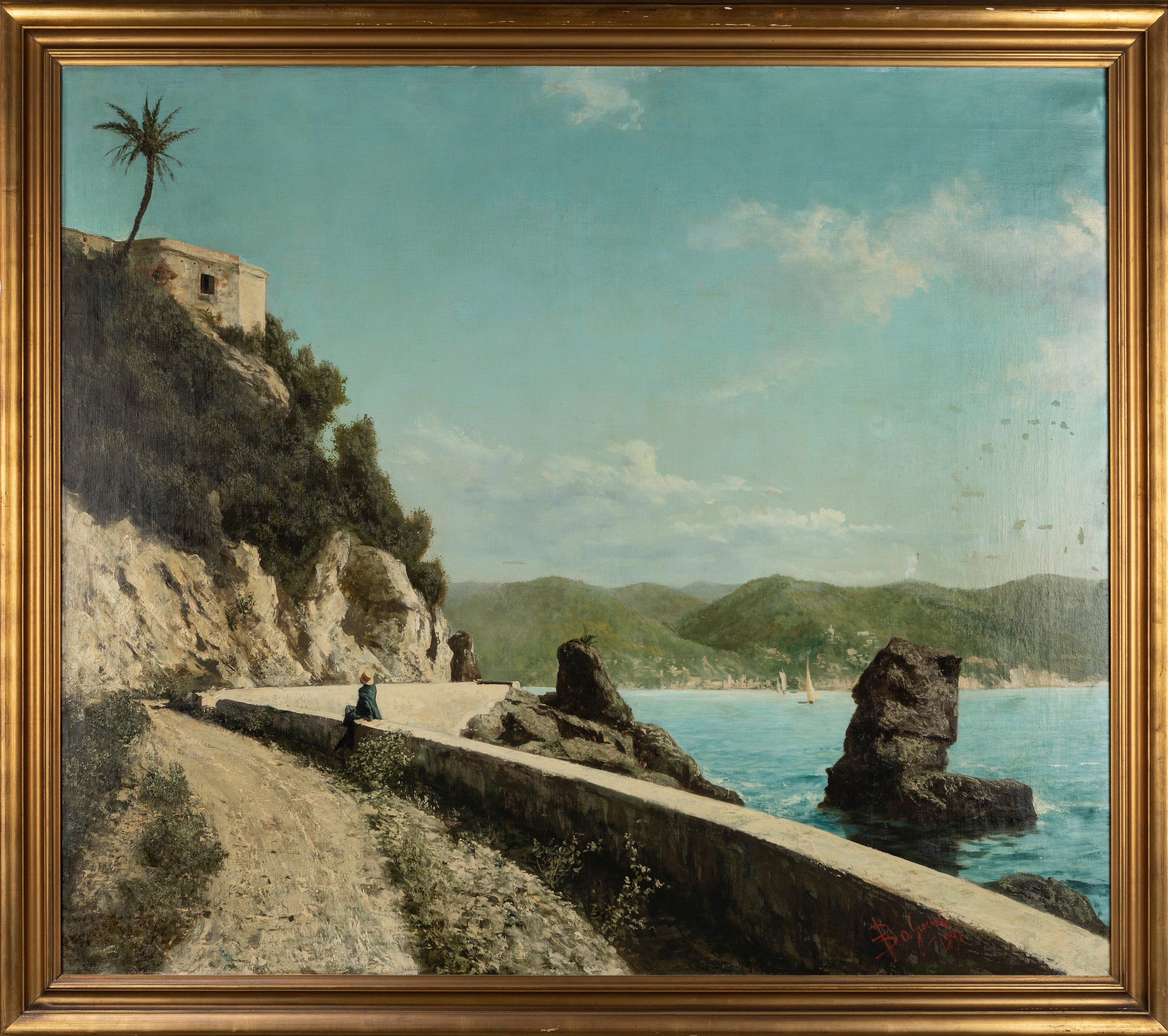 Giacinto Bo - La strada tra Santa Margherita Ligure e Portofino, olio su tela