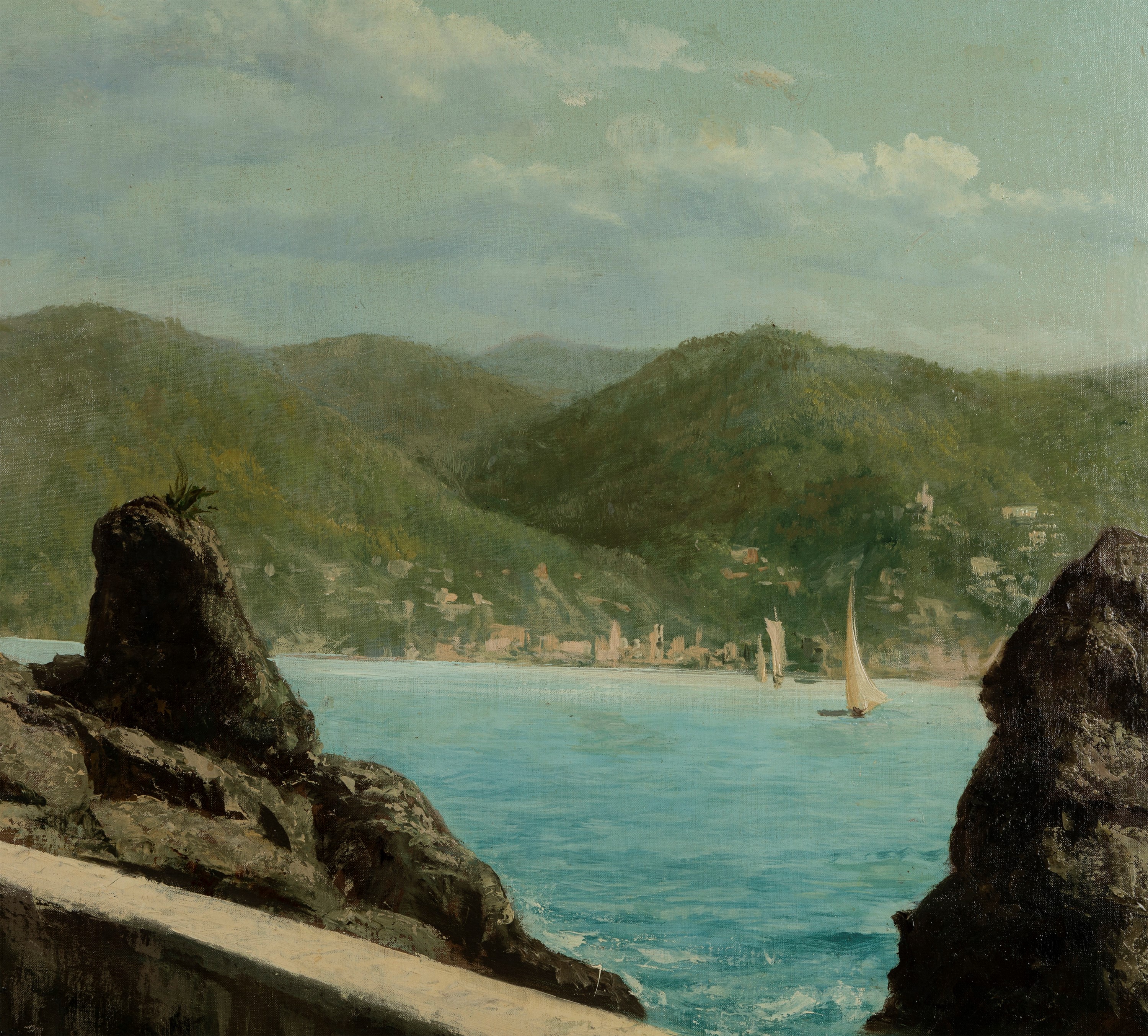 Giacinto Bo - La strada tra Santa Margherita Ligure e Portofino, olio su tela