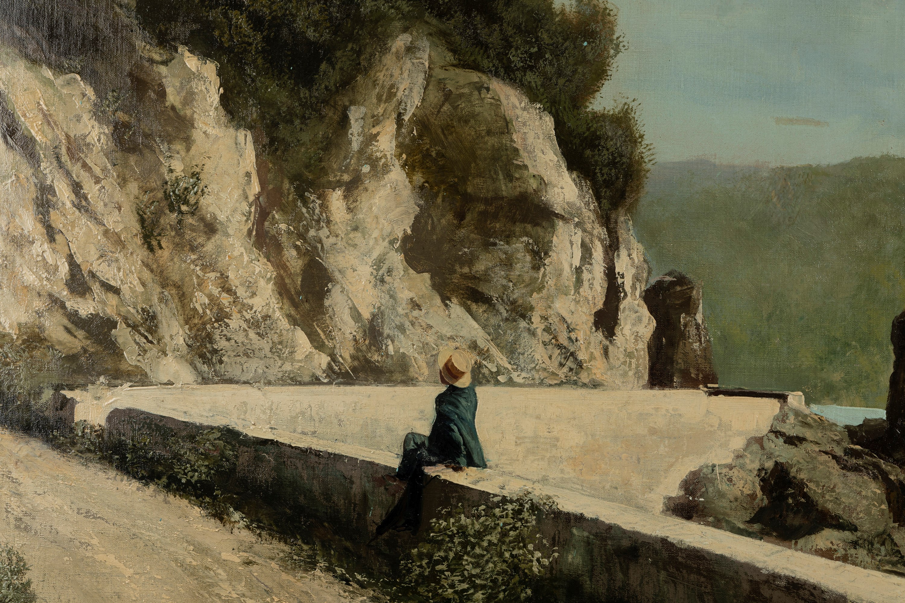 Giacinto Bo - La strada tra Santa Margherita Ligure e Portofino, olio su tela