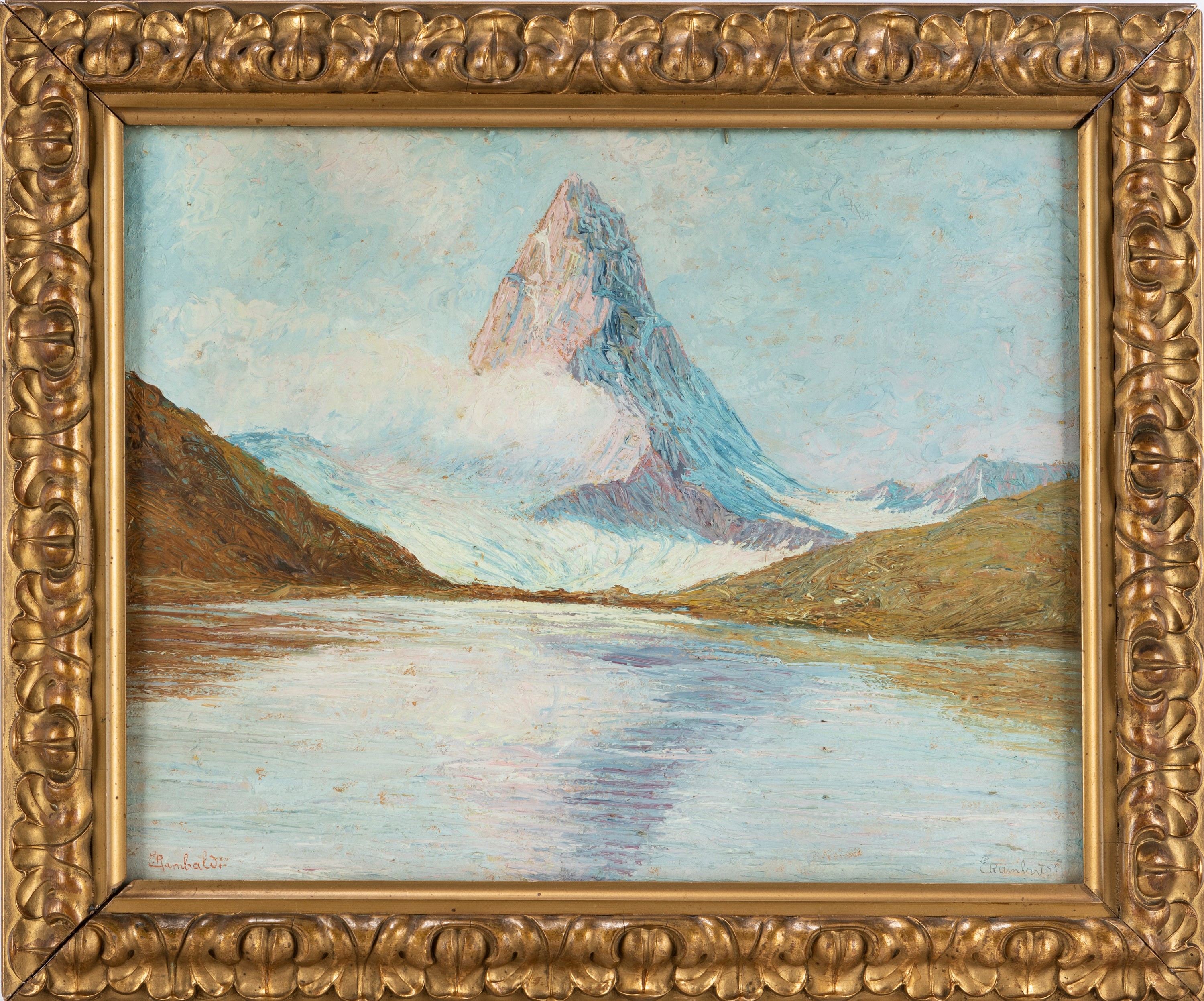 Emanuele Rambaldi - Il Cervino, olio su cartone