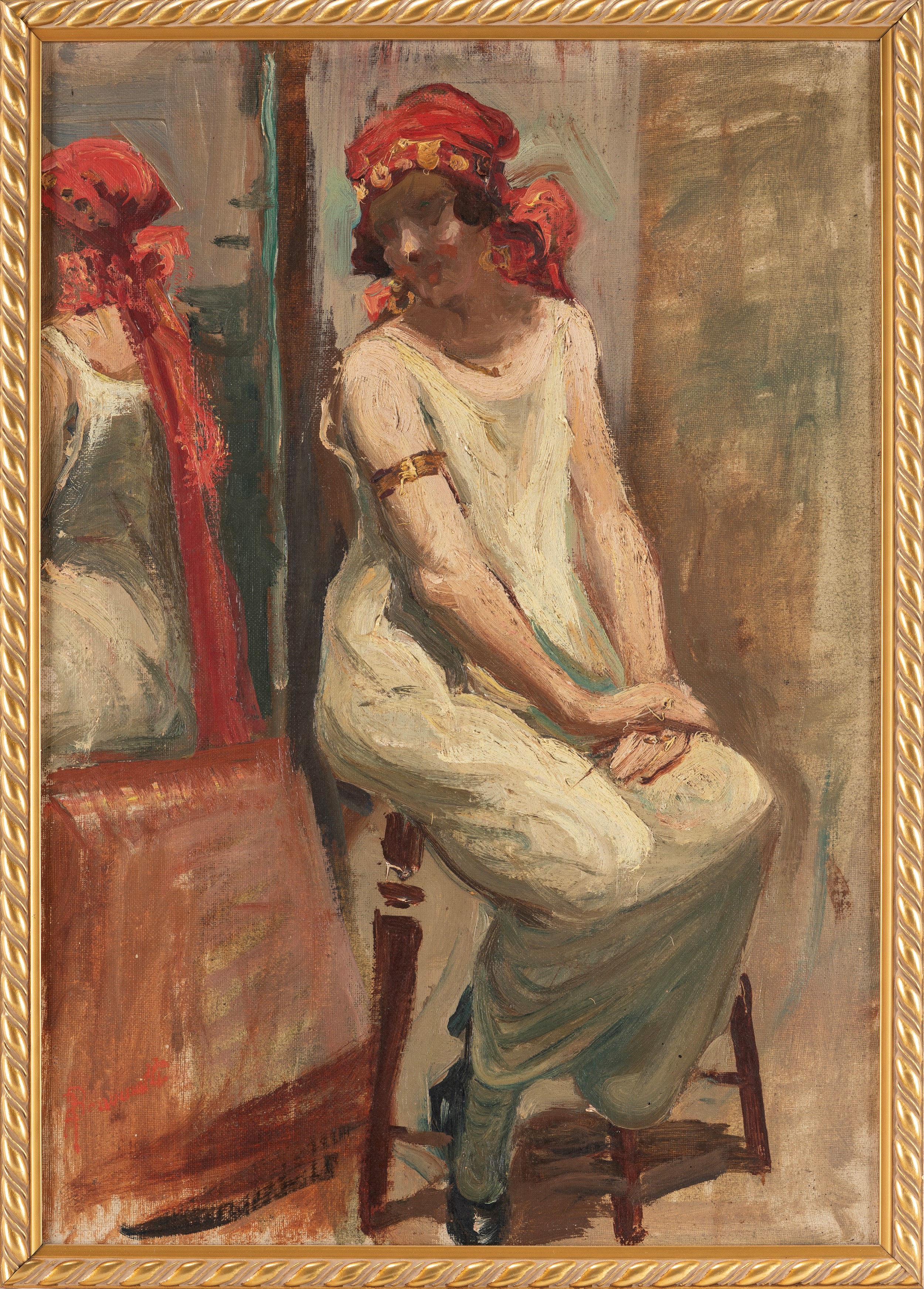 Romeo Bonomelli - Allo specchio, olio su cartone telato