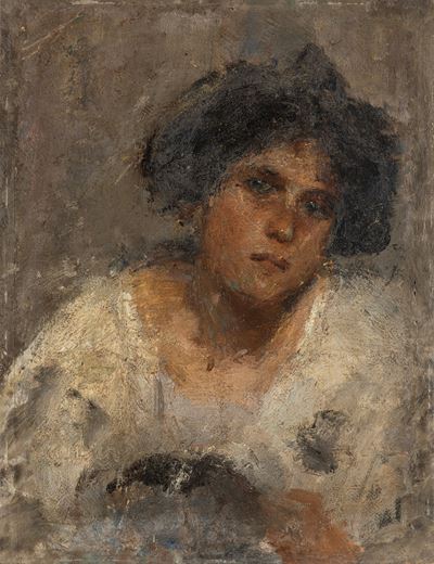 Ritratto femminile, olio su cartone pressato applicato a compensato