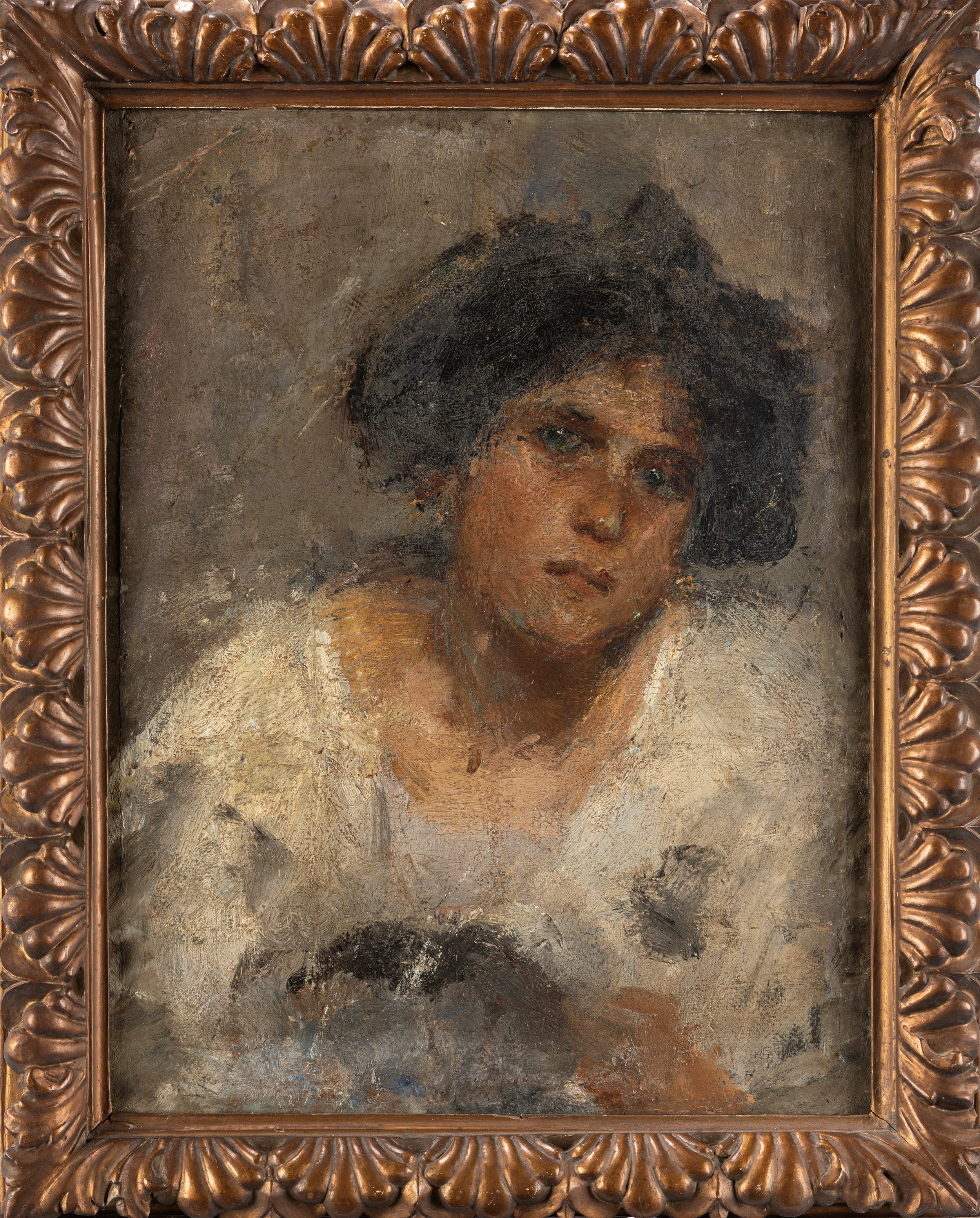 Giovanni Trussardi Volpi - Ritratto femminile, olio su cartone pressato applicato a compensato