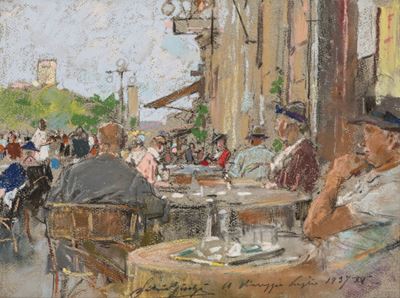 Caffè a Viareggio, pastello su cartoncino
