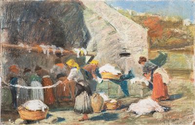 Le lavandaie, pastello su cartoncino
