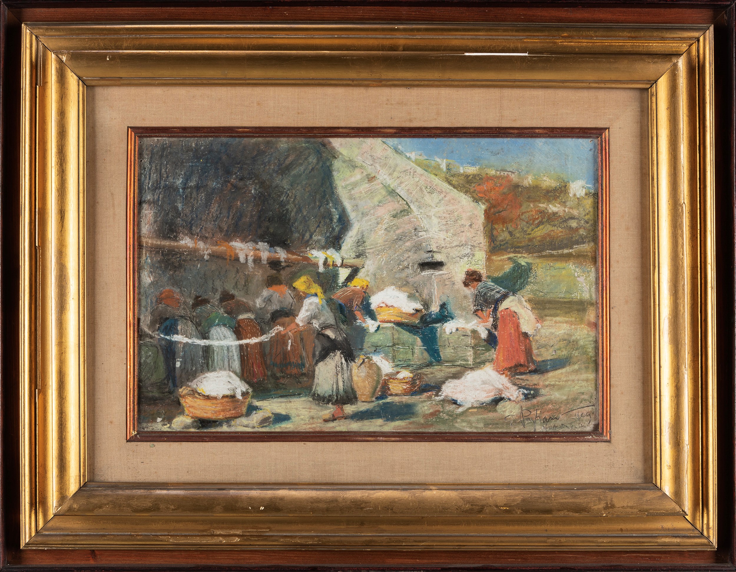 Giulio Pagliano - Le lavandaie, pastello su cartoncino