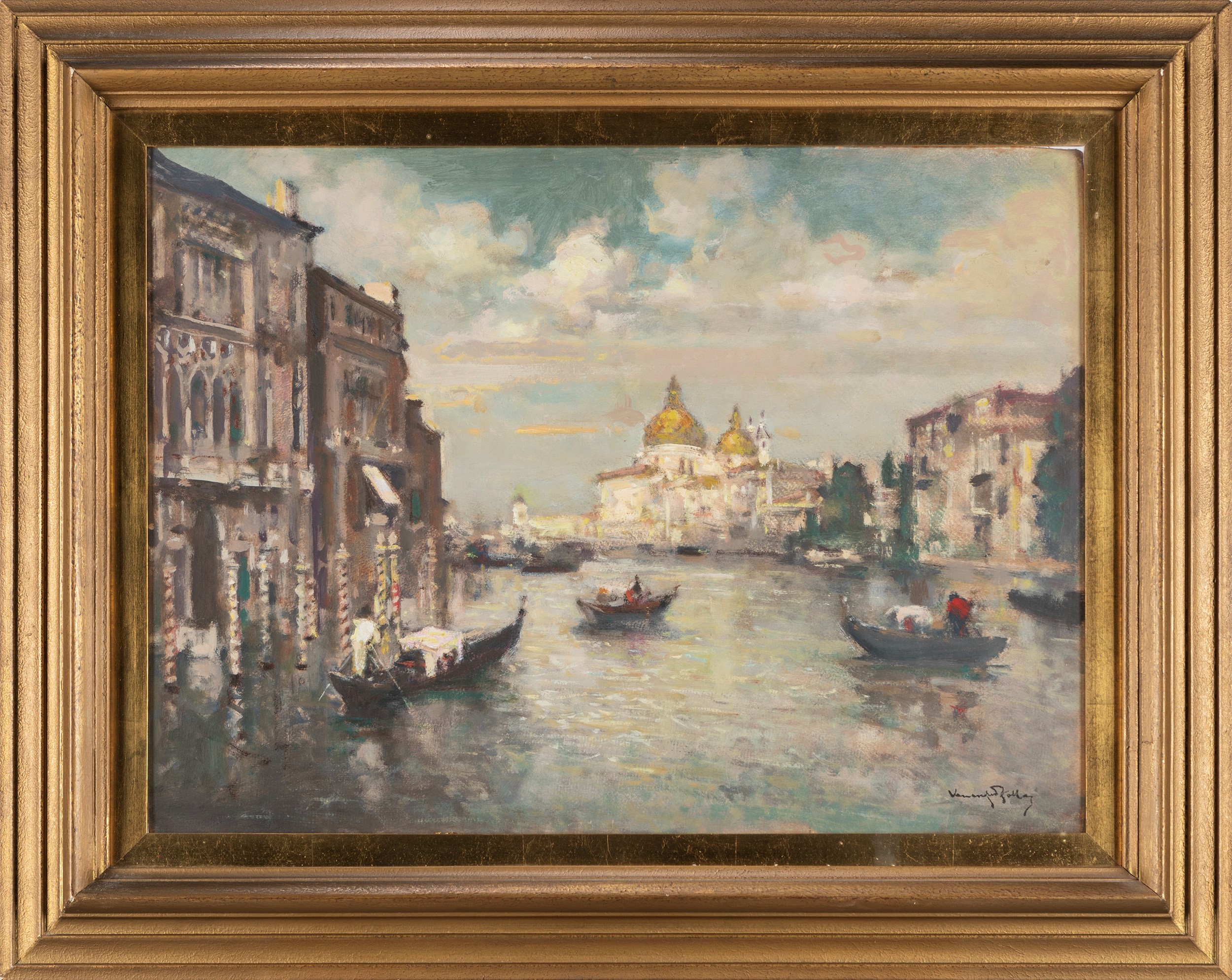 Venanzio Zolla - Canal Grande a Venezia, olio su cartone