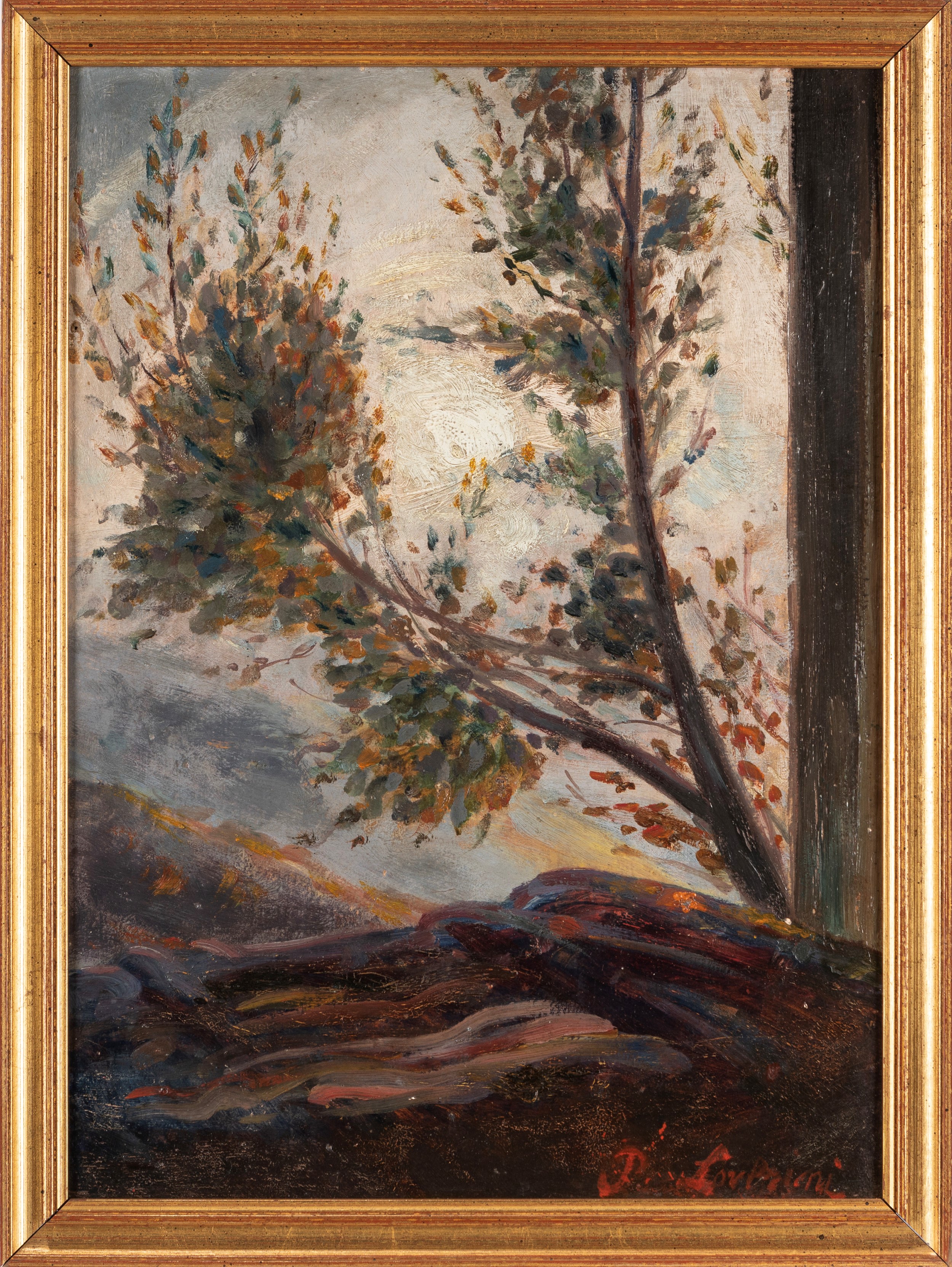 Ponziano Loverini - Paesaggi bergamaschi, coppia, olio su cartone