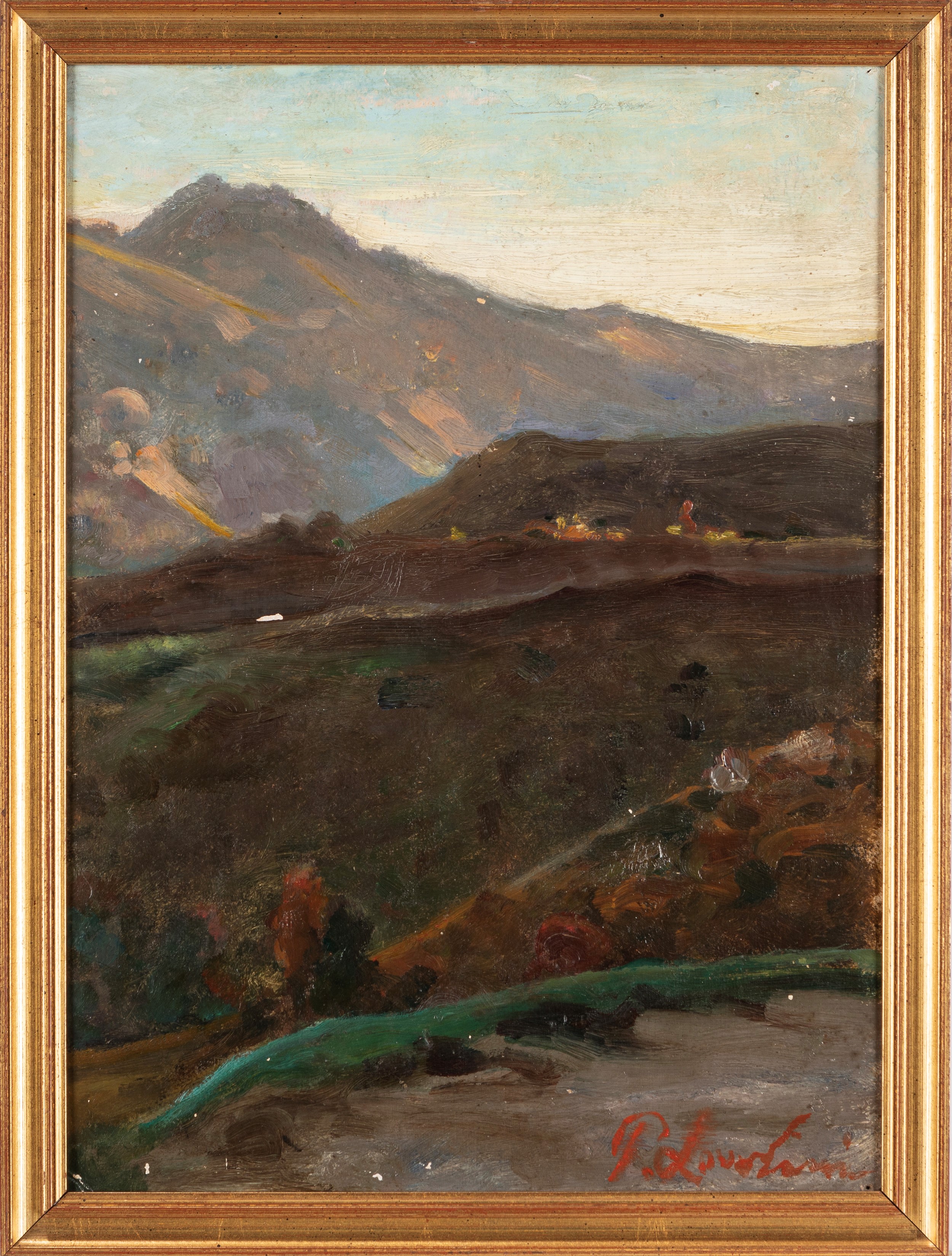 Ponziano Loverini - Paesaggi bergamaschi, coppia, olio su cartone