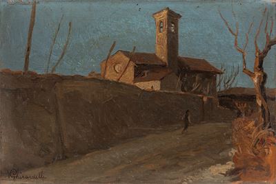 La chiesa di San Fermo a Bergamo, olio su tavola, 1928