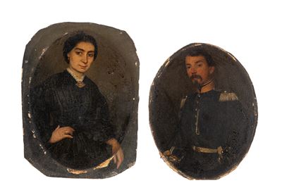 Autor sconosciuto, Ritratti del tenente colonnello Antonio Rota e della consorte, olio su cartone...
