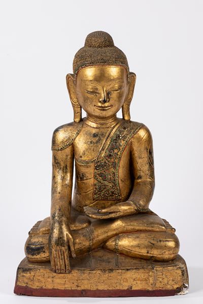 Buddha in Legno Dorato. Sud-est Asia, Secolo XX