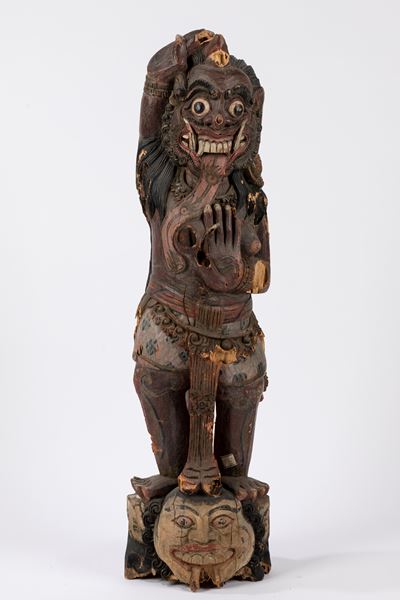 Scultura in Legno Raffigurante Demone. Cina/tibet, Inizio Secolo XX