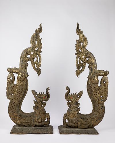 Coppia di Grandi Sculture a Guisa di Dragoni. Sud Est-asia/thailandia, Fine Secolo XIX