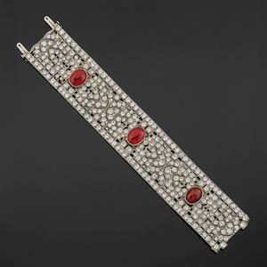 A platinum diamond and ruby bracelet, France, circa 1930