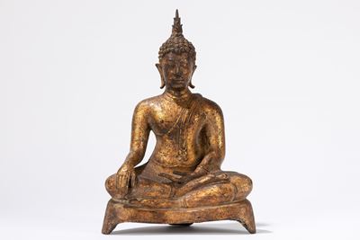 Buddha in Bronzo Dorato. Thailandia, Secolo XIX