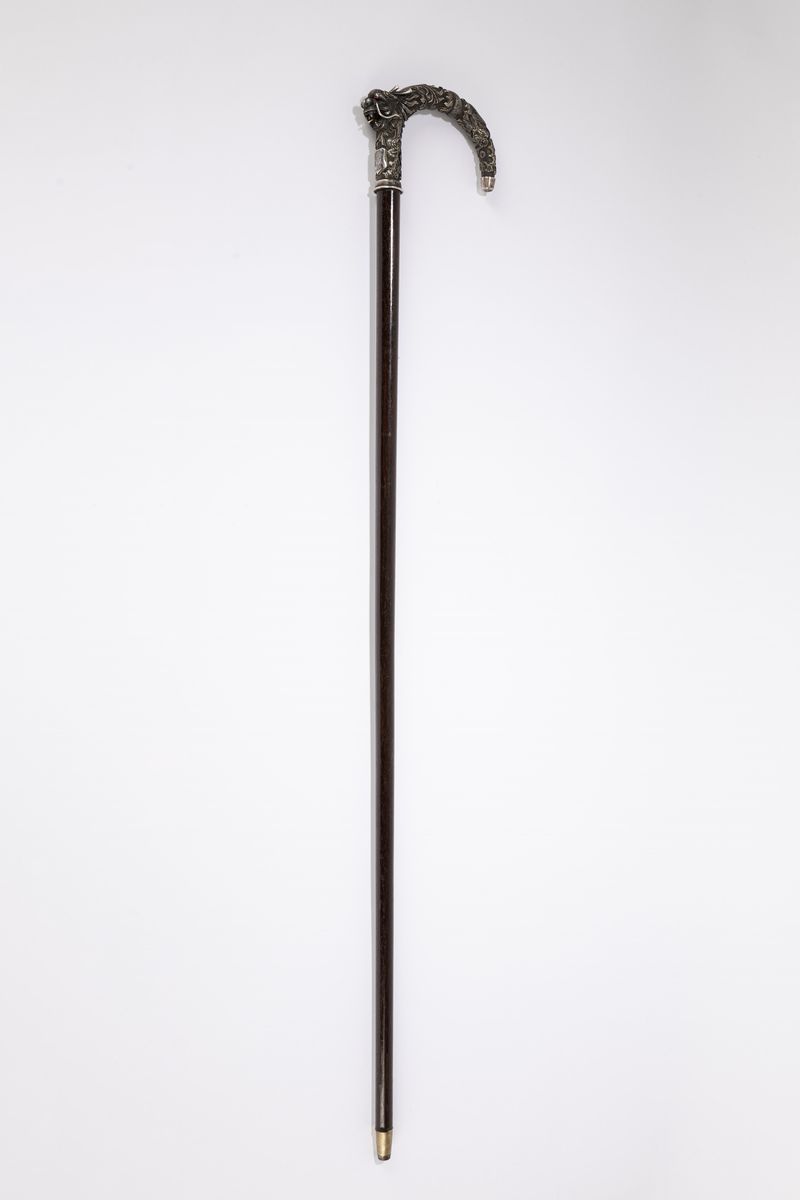 Antique Chinese Silver Walking Stick Cane with Dragon Handle 19th Century