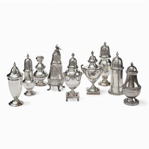  - Nine silver sugar caster, England