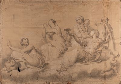 Cartone preparatorio per la cupola del Duomo di Bergamo, carboncino e biacca su carta, 1853