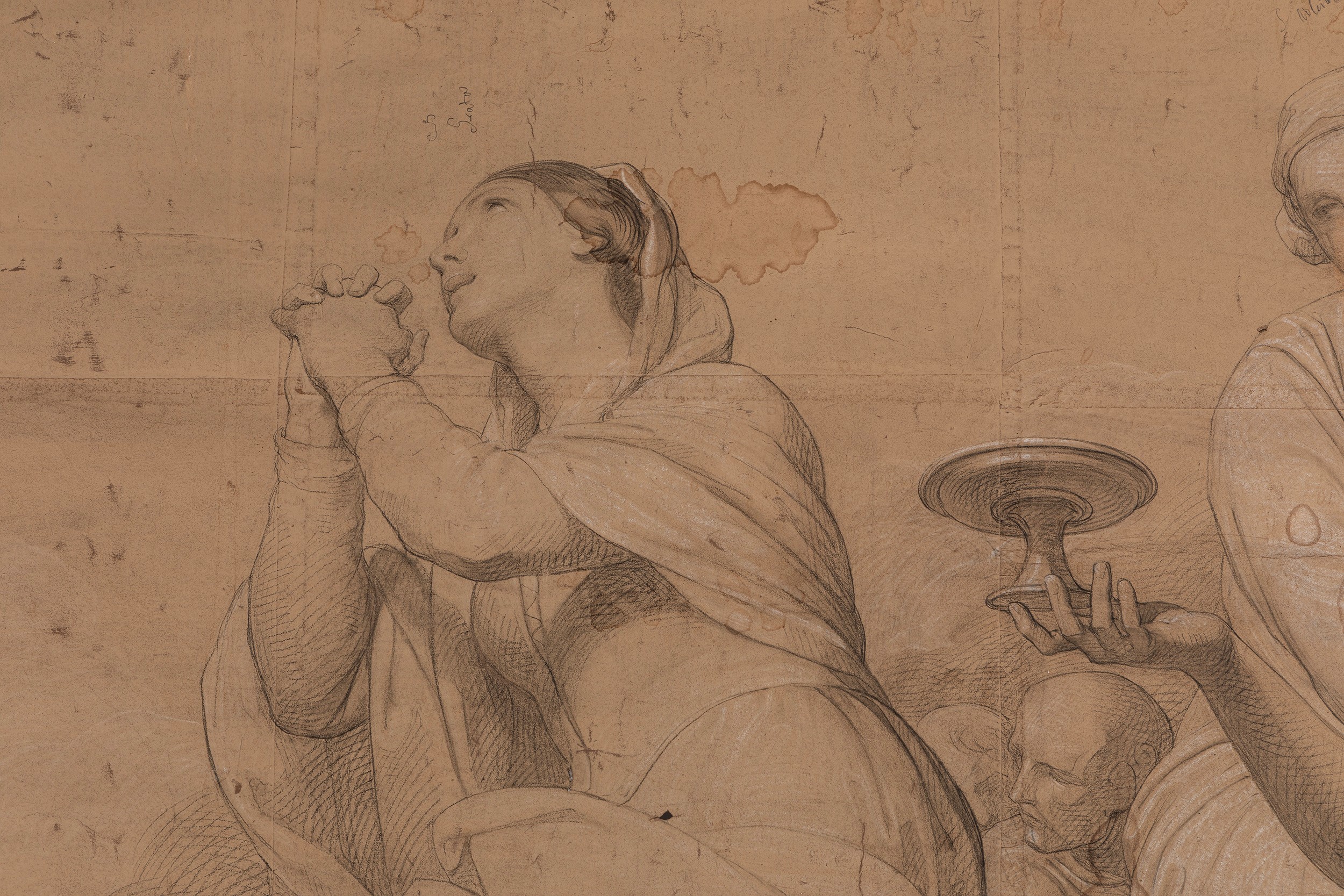 Francesco Coghetti - Cartone preparatorio per la cupola del Duomo di Bergamo, carboncino e biacca...