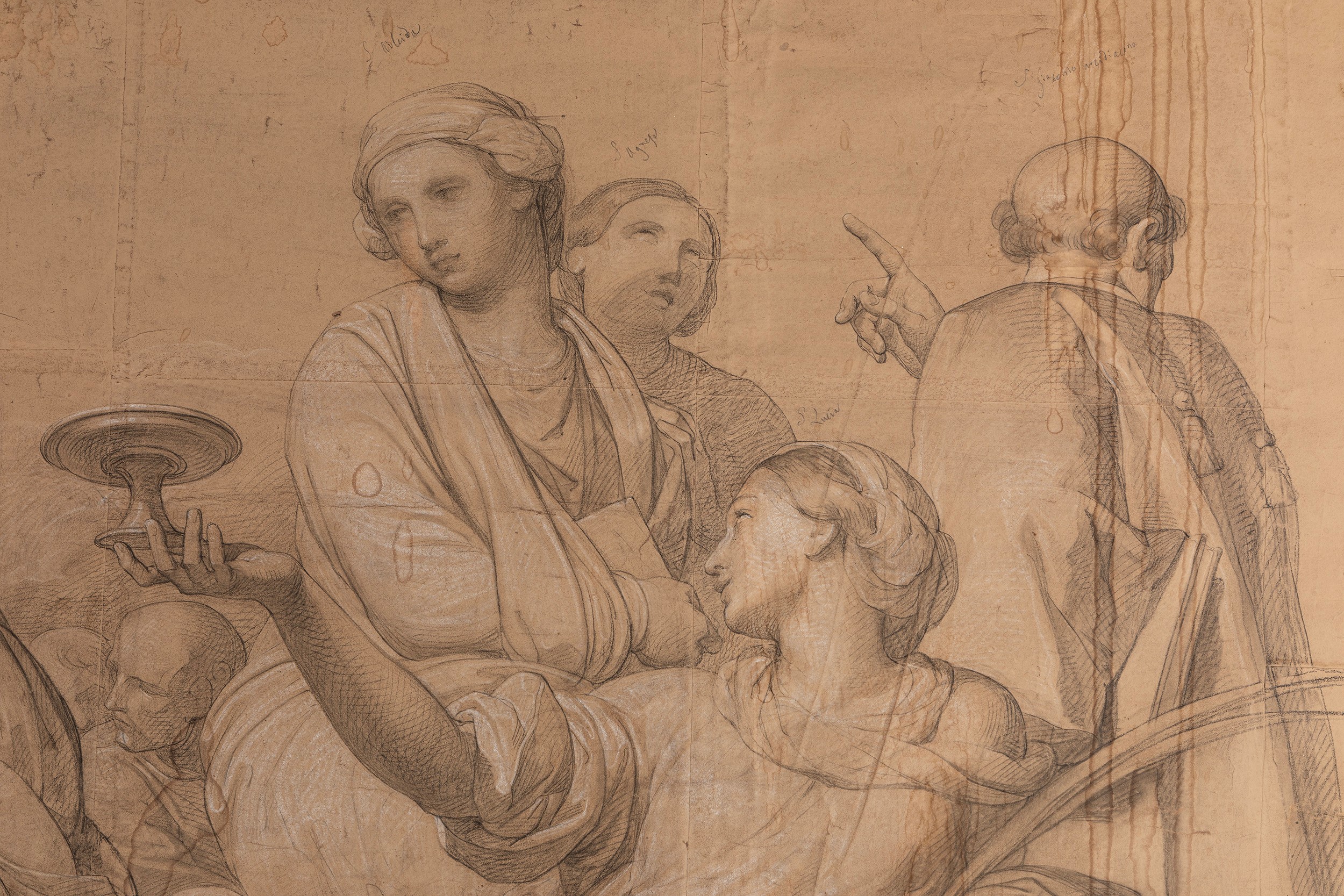 Francesco Coghetti - Cartone preparatorio per la cupola del Duomo di Bergamo, carboncino e biacca...