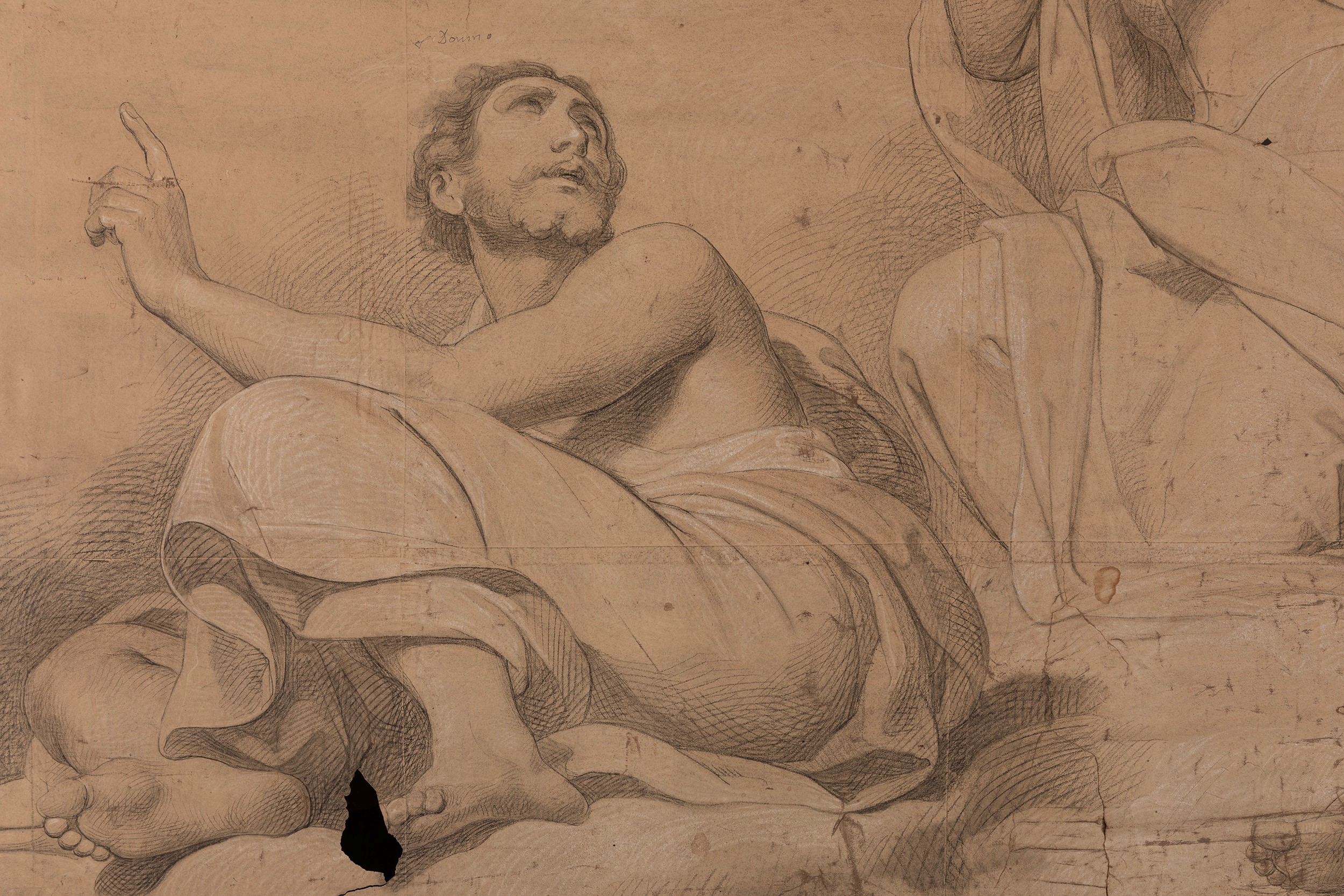 Francesco Coghetti - Cartone preparatorio per la cupola del Duomo di Bergamo, carboncino e biacca...