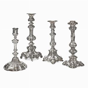  - A silver lot of 4 candlesticks, Italy