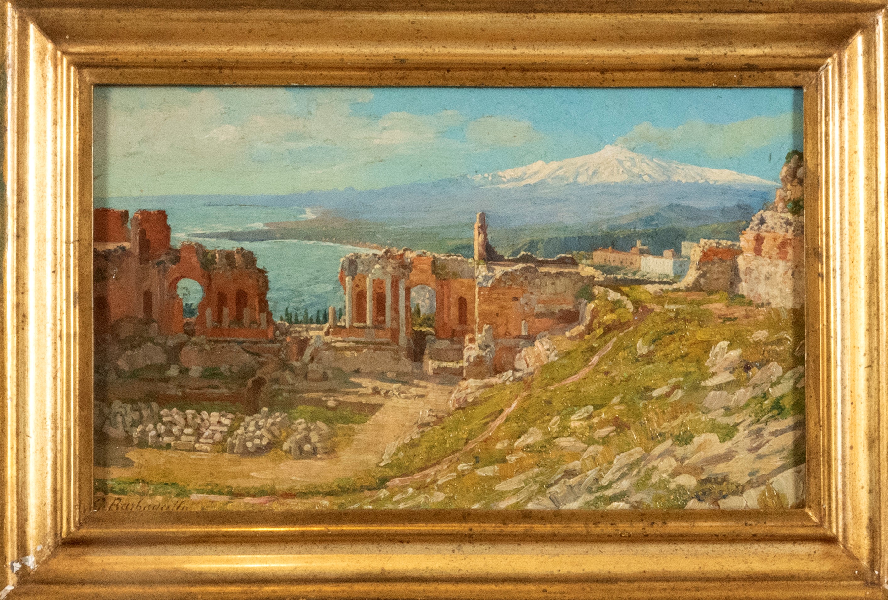 Scuola Italiana, Secolo XIX - Veduta di Taormina con L'etna Innevato sullo Sfondo
