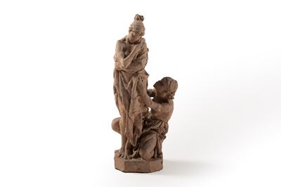Bozzetto in Terracotta Raffigurante Figura Femminile con Schiava Moresca, Secolo XIX