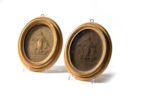  - Pair of terracotta bas-reliefs depicting Pope Clement XII in prayer, 18th century