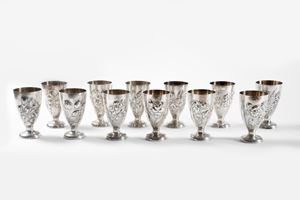 Set of 12 silver glasses, silversmith Leone Firenze