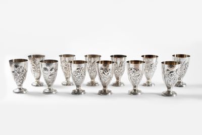 Set di 12 Bicchieri in Argento, Argentiere Leone Firenze