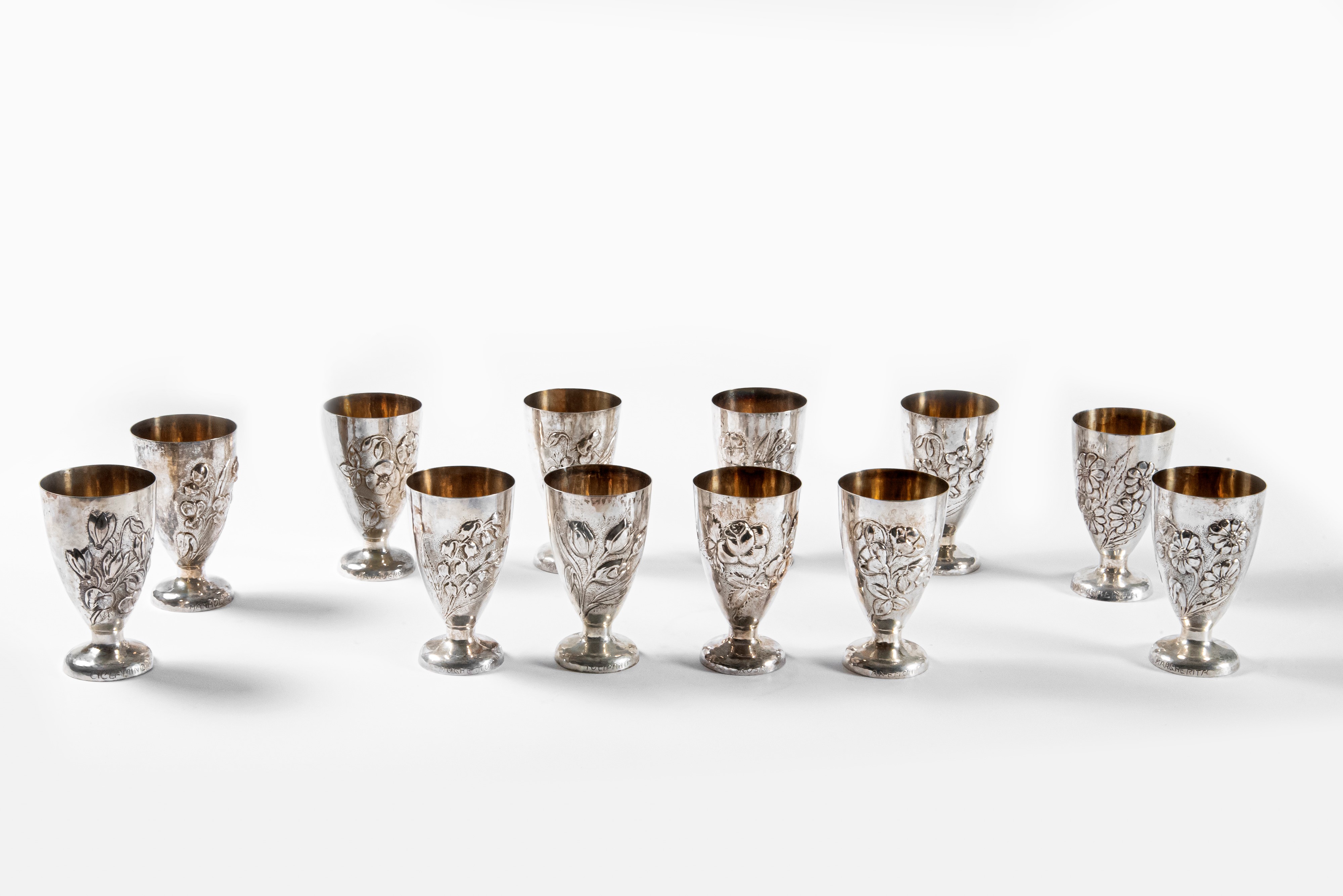 Set di 12 Bicchieri in Argento, Argentiere Leone Firenze