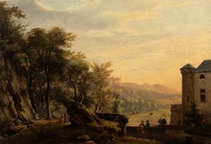 View of the park of a villa with bystanders