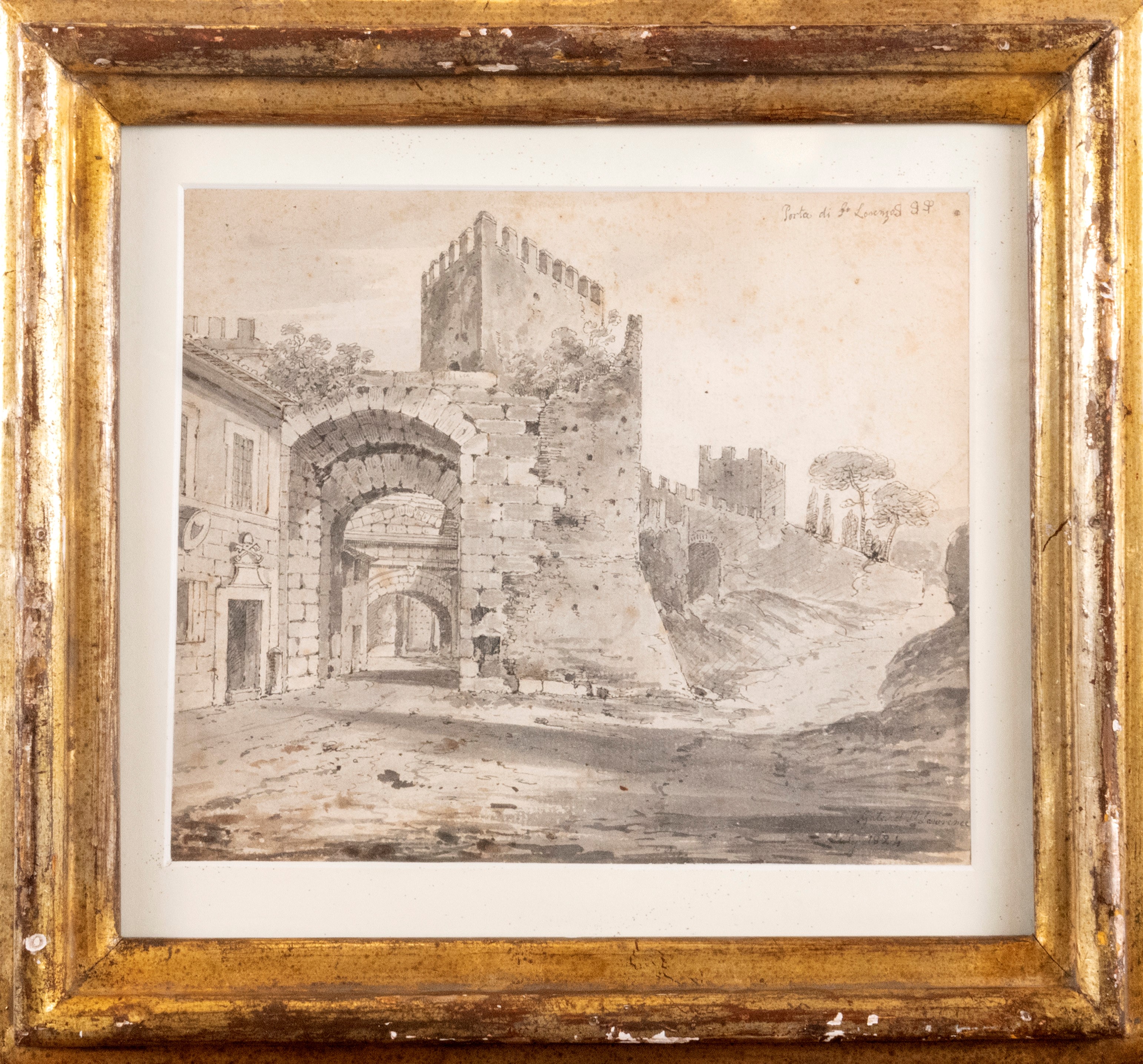 Pittore Inglese Attivo a Roma, Secolo XIX - Veduta di Porta San Lorenzo a Roma