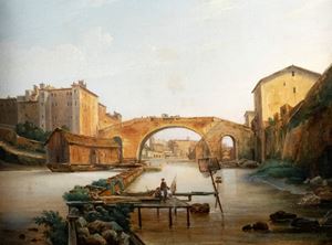 Roma, veduta dell'antico Ponte Cestio con l'Isola Tiberina