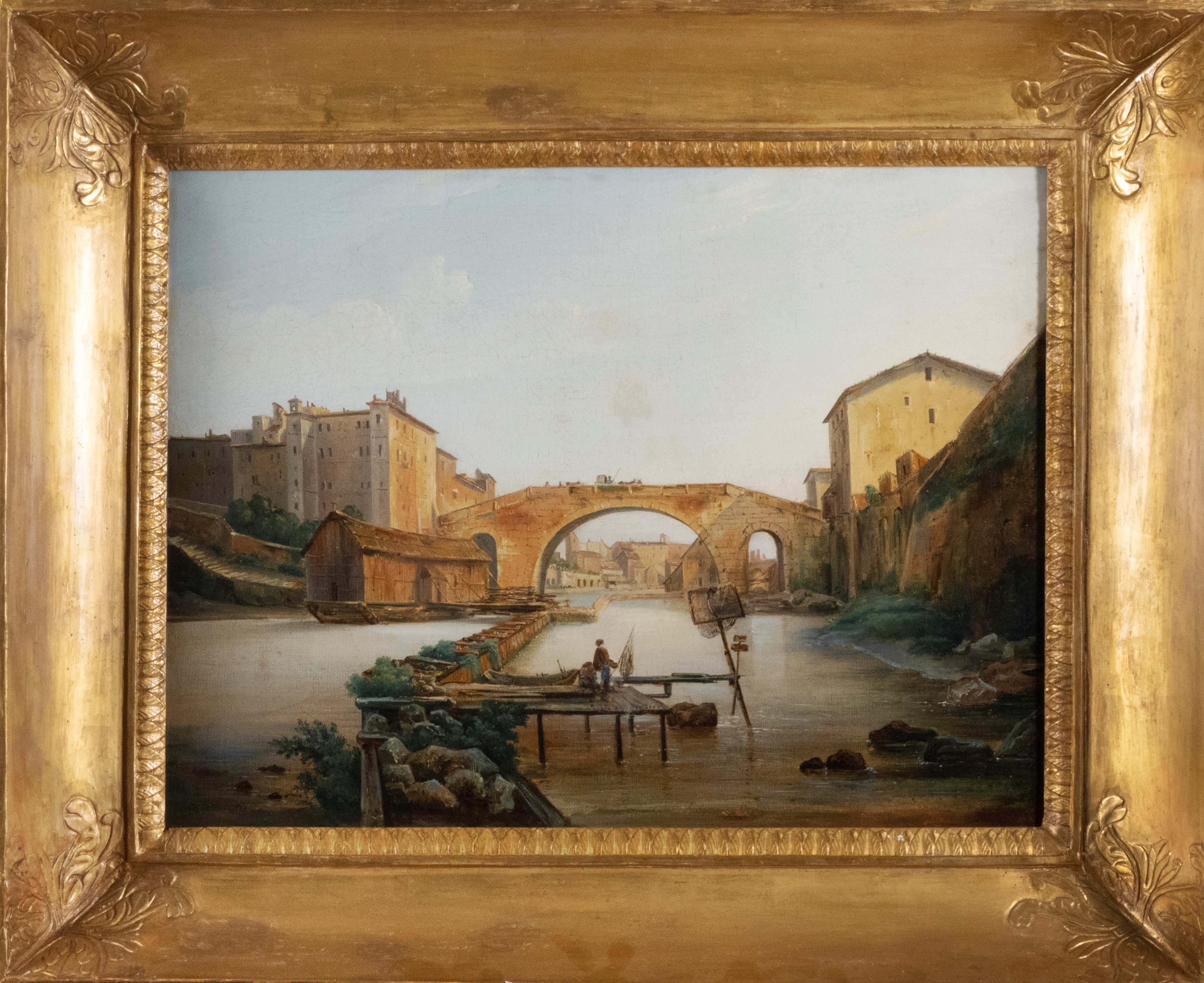 Scuola Romana, Secolo XIX - Roma, Veduta Dell'antico Ponte Cestio con L'isola Tiberina