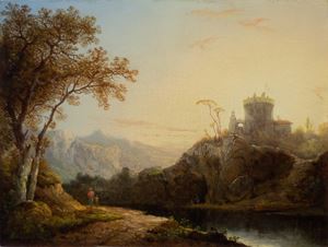 River landscape with fortress