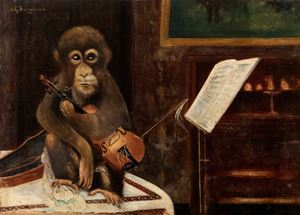 Interno con scimmia e violino