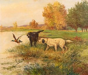 Scuola francese, secolo XX - Pointing dogs