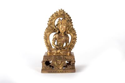 Scultura in Bronzo Dorato Raffigurante Amitayus, Cina Secolo XVIII