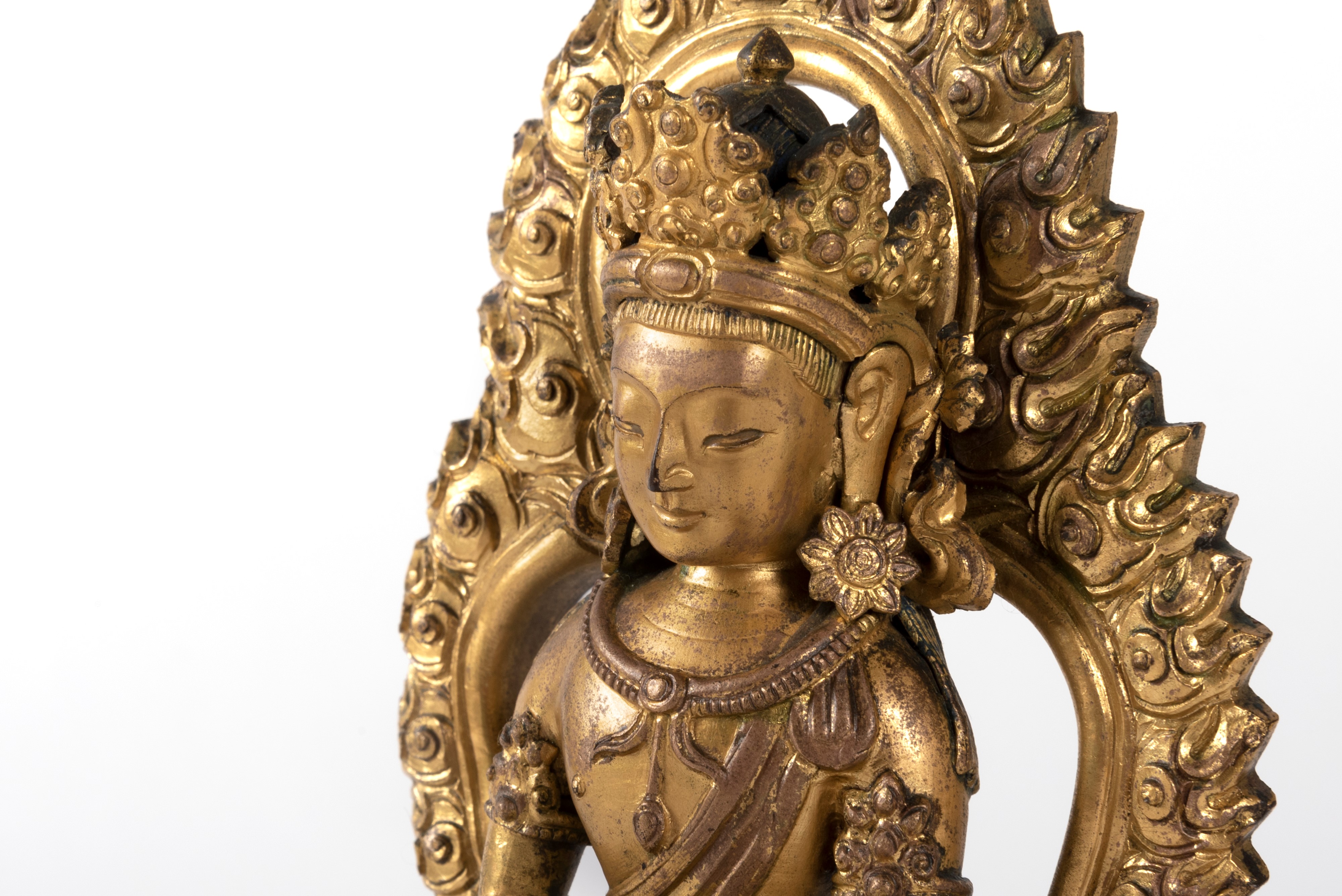Scultura in Bronzo Dorato Raffigurante Amitayus, Cina Secolo XVIII