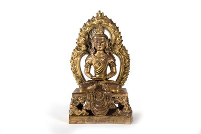 Scultura in Bronzo Dorato Raffigurante Amitayus, Cina Secolo XVIII