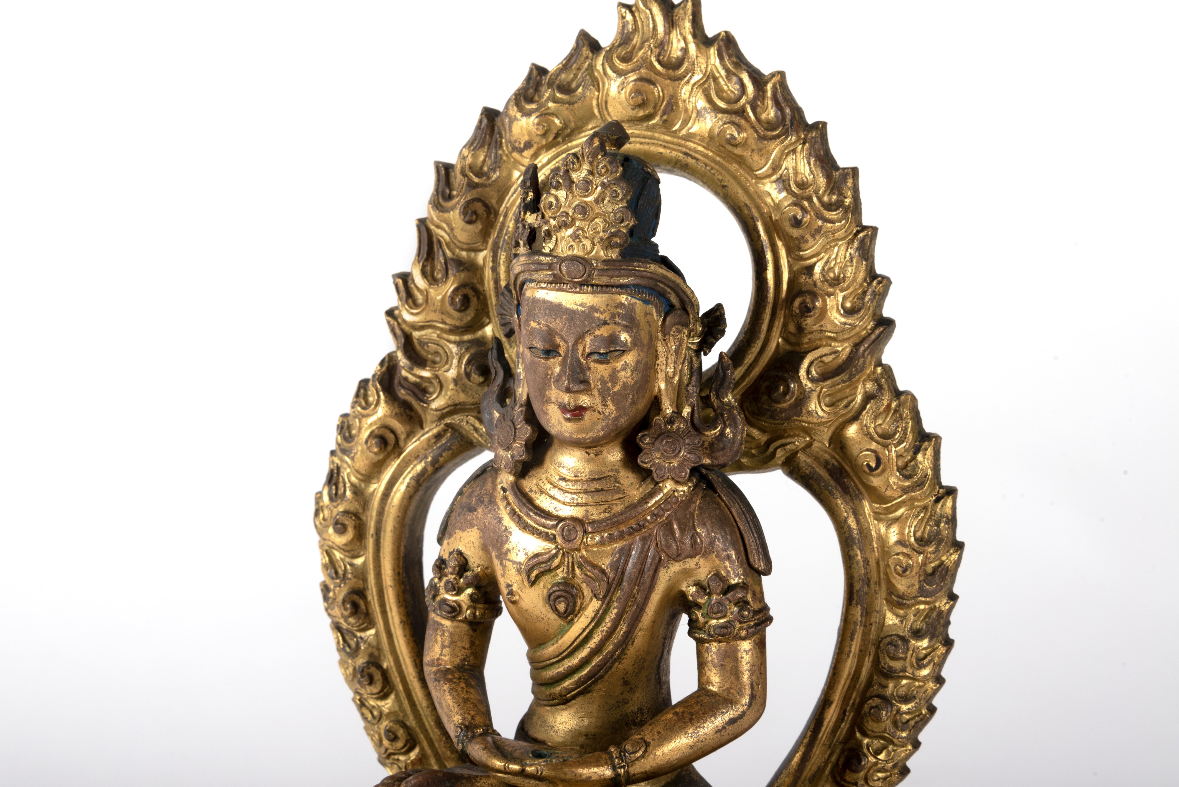 Scultura in Bronzo Dorato Raffigurante Amitayus, Cina Secolo XVIII