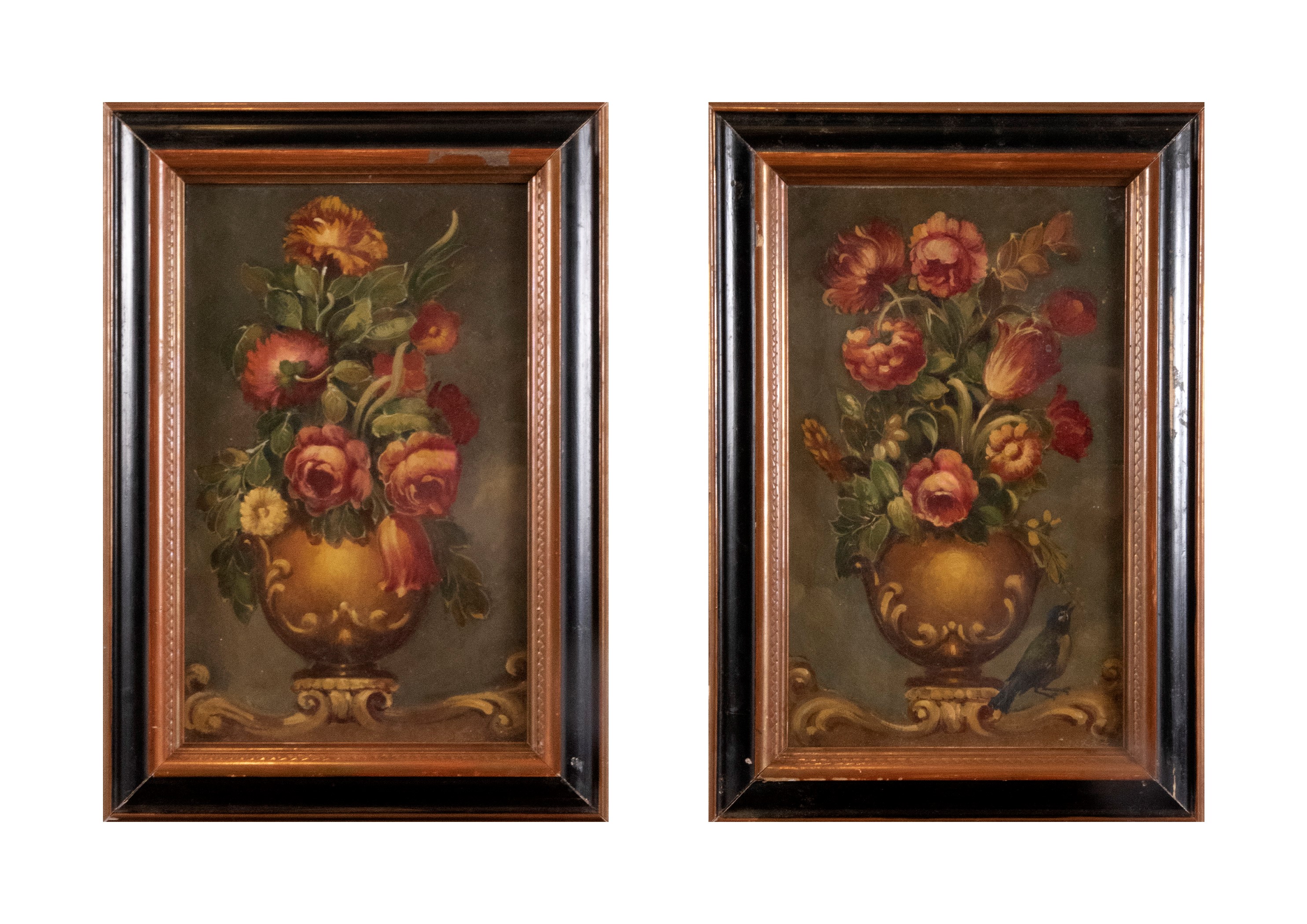 Scuola Italiana, Secolo XX - Coppia di Nature Morte con Fiori in un Vaso