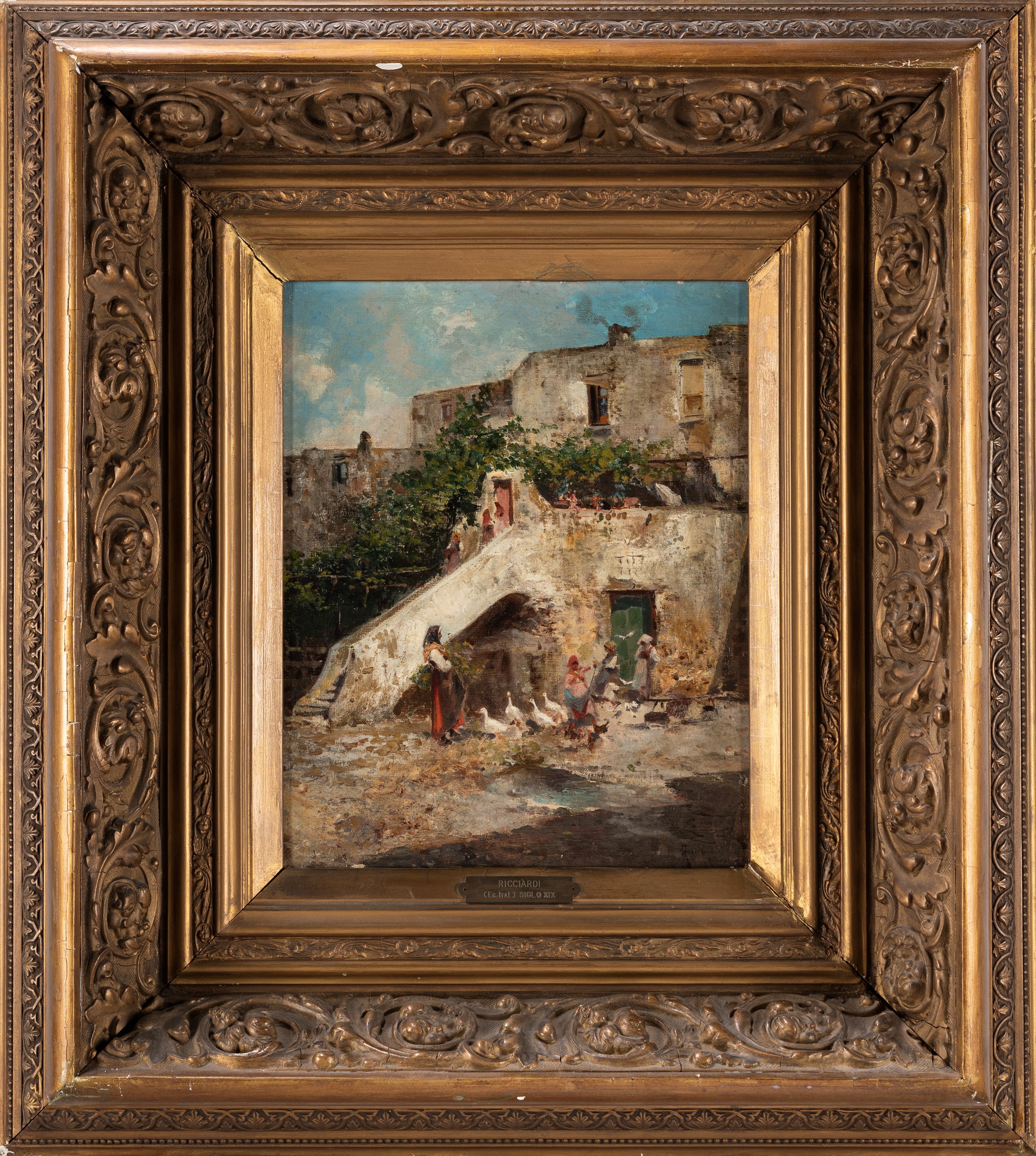 Oscar Ricciardi - Cortile, olio su tela, cm 36 x 28